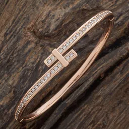 Kushal's Fashion Jewellery Rose Gold-Plated Zircon-Studded Kada Style Bracelet-picture-10