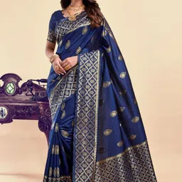 WOVENSTOCK Ethnic Motifs Woven Design Zari Kanjeevaram Saree with Unstitched Blouse Piece-picture-16