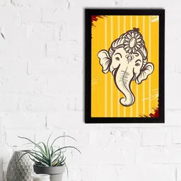 eCraftIndia Yellow & Cream-Coloured Lord Ganesha Satin Matt Textured UV Wall Art image 2