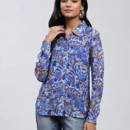 Label Ritu Kumar Blue Printed Shirt With Camisole-picture-35