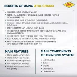 ATUL Fully Automatic Domestic Flour Mill Machine 8-10 Kg/Hr Grinding Capacity 2880 RPM, CHAKKI-GOLD-1 image 4