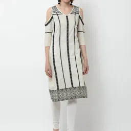 DODO & MOA Cream Cotton Striped Straight Kurta-picture-36