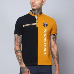 Cantabil Mustard Cotton Regular Fit Colour Block T-Shirt-image-48