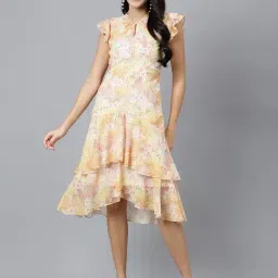 Latin Quarters Yellow Printed High-Low Dress-image-99
