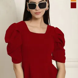 Metronaut Valentino Women Pack Of 2 Puff Sleeve Peplum Top-picture-22