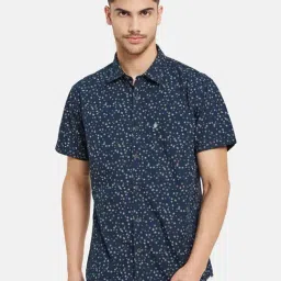 METTLE Navy Cotton Regular Fit Printed Shirt-image-31