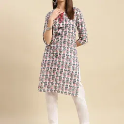 Rangita Off White Floral Print Straight Kurta-image-11