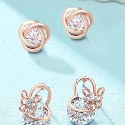 Zaveri Pearls Set of 2 Rose Gold Contemporary Stud Earrings - ZPFK12804-picture-17