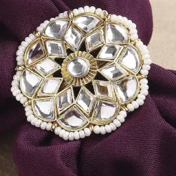 Oomph Gold Kundan Jadau Ethnic Floral Design Adjustable Cocktail Ring-image-8