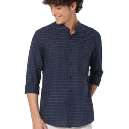 Mufti Blue Cotton Slim Fit Checks Shirt-picture-27