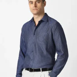 Van Heusen Navy Cotton Regular Fit Chequered Formal Shirt image 3