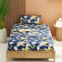 KOPA Bagator Royalblue Microfibre Floral 152 TC Single Flat Bedsheet with 1 Pillow Cover-picture-30