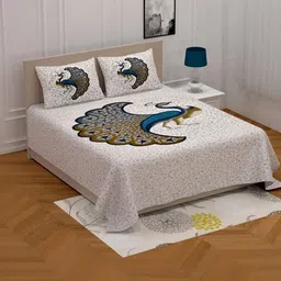 MILAAV Off White 144 TC King Bedsheet with 2 Pillow Covers-picture-35