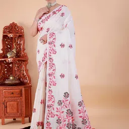 NEGRONI Floral Embroidered Bhagalpuri Pure Linen Saree image 5