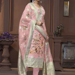 MANVAA Embellished Organza Unstitched Dress Material image 4