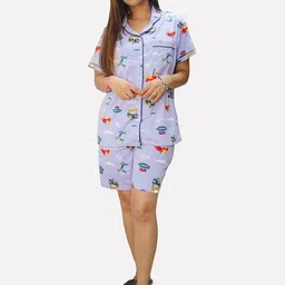 HAUTEMODA Printed Pure Cotton Shirt With Shorts-picture-14