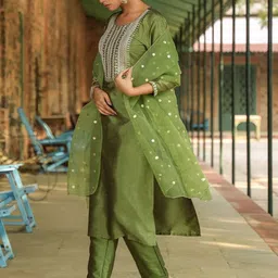 KALINI Ethnic Motifs Embroidered Thread Work Kurta with Trousers & Dupatta image 5