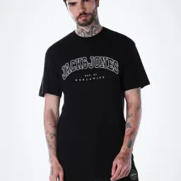 Jack & Jones Black Cotton Regular Fit Logo Printed T-Shirt-picture-19