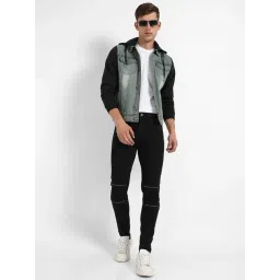 Campus Sutra Grey & Black Regular Fit Hooded Jacket image 4