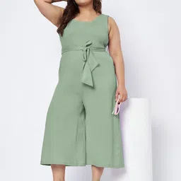 BRINNS Plus Size Round Neck Sleeveless Pure Cotton Jumpsuit With Waist Tie-Ups image 5