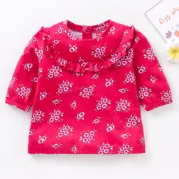 Babyhug Three Fourth Peasent Sleeves With Floral Print - Dark Pink-image-29