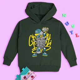 NUSYL Full Sleeves Skateboard &  Whats Up Text Printed Sweatshirt  - Green-image-65