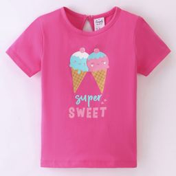 Simply Sinker Cotton Knit Half Sleeves Text & Ice Cream Printed T-Shirt -Pink-picture-21