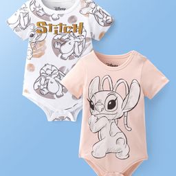 Babyoye Disney Interlock Half Sleeves Onesies with Lilo N Stitch Graphics Pack of 2 - Pink & White-picture-4
