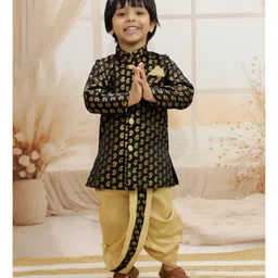 BownBee Pure Chanderi Full Sleeves Designed  Sherwani Dhoti Set - Green-picture-25