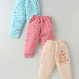 Mini Donuts Cotton Knit Full Length Pyjamas Text & Heart Printed Pack of 3 - Aqua Blue Coral& Pink-picture-30