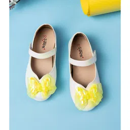 Toothless Bow & Butterfly Applique Detailed Ballerinas With Velcro Closure - White-picture-15