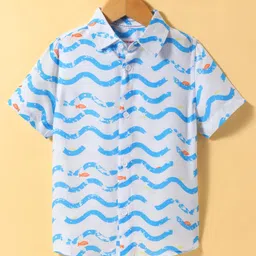 Under Fourteen Only Rayon Half Sleeves Fish Printed Shirt - Blue image 1