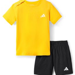 ADIDAS KIDS Cotton Knit Half Sleeves T-Shirt & Shorts Set with Brand Logo Print - Yellow & Black-picture-44