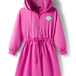 Pine Kids Cotton Knit Full Sleeves Sweatshirt Dress With Text Print - Dark Pink image 1