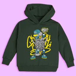 NUSYL Full Sleeves Skateboard &  Whats Up Text Printed Sweatshirt  - Green image 3