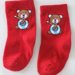 cute walk by babyhug Cutewalk By Babyhug Anti-Bacterial Ankle Length Socks Teddy Bear & Crocodile Design Pack Of 3- Red Yellow & White image 2