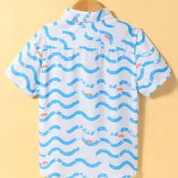 Under Fourteen Only Rayon Half Sleeves Fish Printed Shirt - Blue image 2