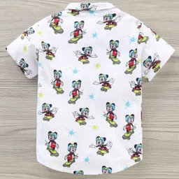 Babyhug Half Sleeves Knitted Cotton Shirt Mickey Mouse Print - White image 3