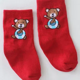 cute walk by babyhug Cutewalk By Babyhug Anti-Bacterial Ankle Length Socks Teddy Bear & Crocodile Design Pack Of 3- Red Yellow & White image 3