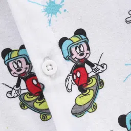 Babyhug Half Sleeves Knitted Cotton Shirt Mickey Mouse Print - White image 4