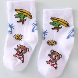 cute walk by babyhug Cutewalk By Babyhug Anti-Bacterial Ankle Length Socks Teddy Bear & Crocodile Design Pack Of 3- Red Yellow & White image 4