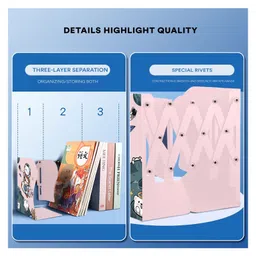 SYGA Adjustable Decorative Bookends for Home Office Metal Bookends for Heavy Books, Book Organizer for Desk Ideal Bookends for Shelves(Pink) image 4