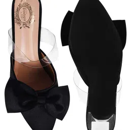 Shoetopia Bow Applique Detailed Pump Heeled Sandals - Black image 5