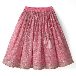 Babyhug Woven Flutter Sleeves Choli Lehenga & Dupatta Set With Sequin Detailing - Pink image 4