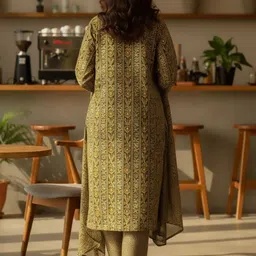 AADVIKA Women Ethnic Motifs Printed Regular Thread Work Kurta with Trousers & With Dupatta image 2