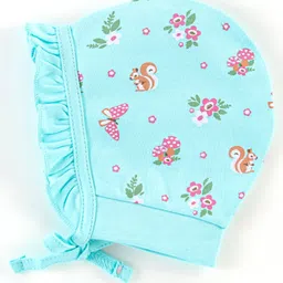 Babyhug 100% Cotton Caps Pack of 2 Floral & Squirrel Print Multicolor - Diameter 13 cm image 5