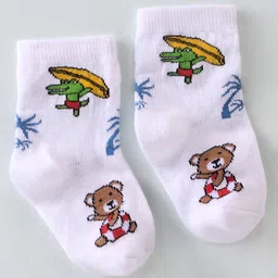 cute walk by babyhug Cutewalk By Babyhug Anti-Bacterial Ankle Length Socks Teddy Bear & Crocodile Design Pack Of 3- Red Yellow & White image 5