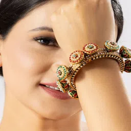 Niscka Gold Plated Stone Studded Beaded Bangle image 3