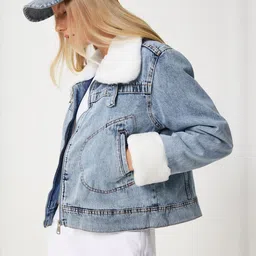 Happiness istanbul Cotton Crop Denim Jacket image 2
