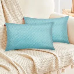 Tesmare Turquoise Blue Set of 2 Geometric Velvet Rectangle Cushion Covers-picture-24